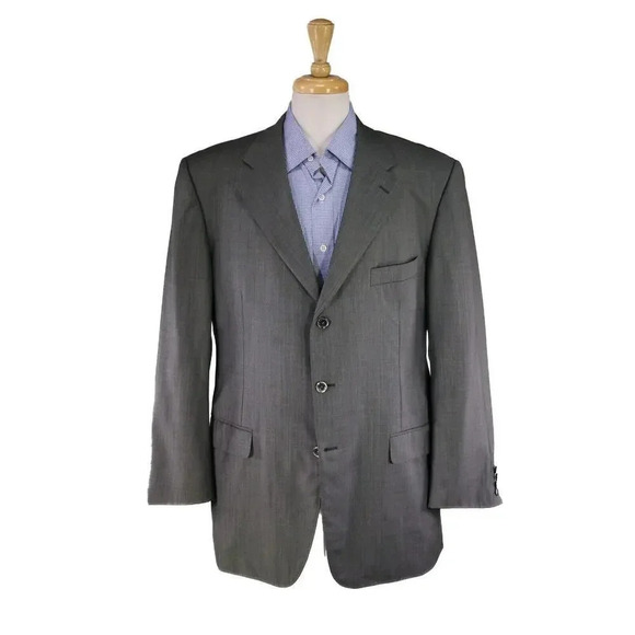 Lanvin by Nervesa Gray/Navy Woven 3-Btn Half Lined Wool Sportcoat Blazer 42R - Picture 1 of 10